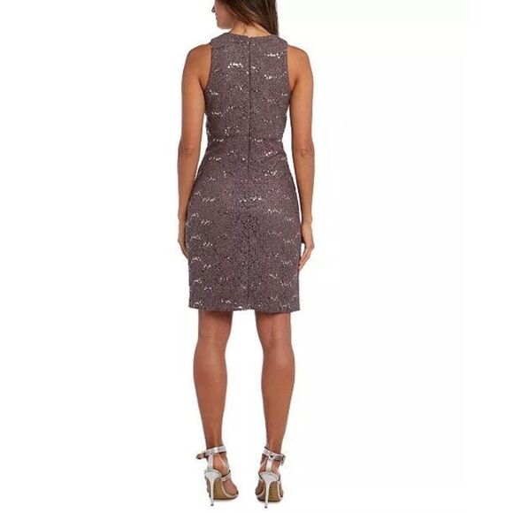 Nightway Mauve sequined lace cocktail dress size 10 - Picture 2 of 9